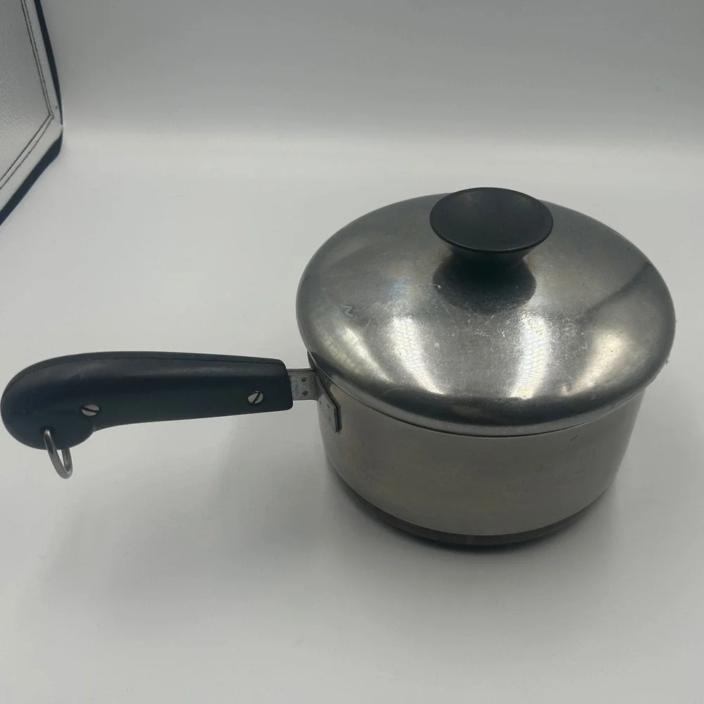 Revere Ware 1 Quart Saucepan with Lid Copper Bottom Stainless Steel Vintage 1801